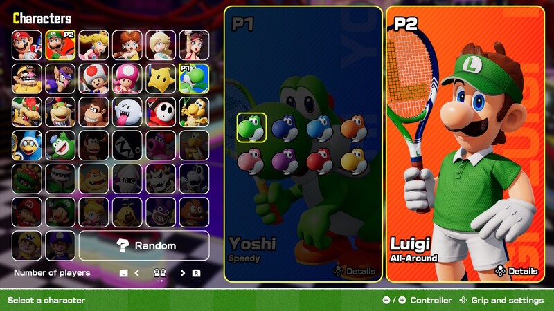 Mario Tennis Fever Character Selection