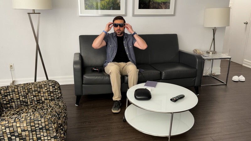 Xreal One Pro Couch Wide Shot Glasses